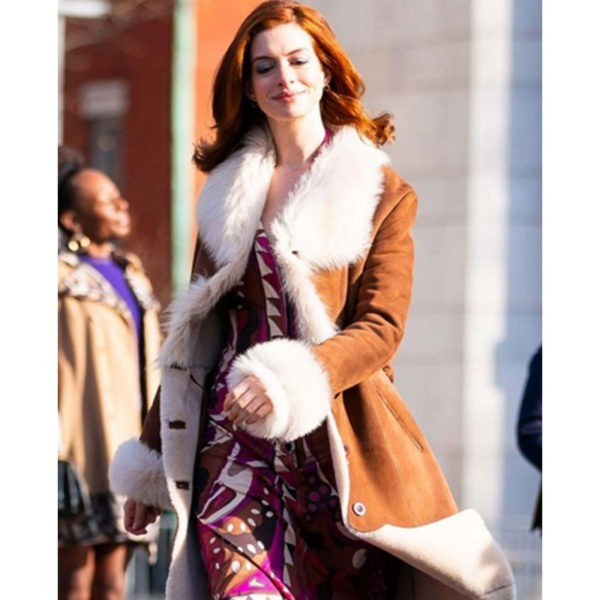 Anne Hathaway Brown Fur Faux Coat