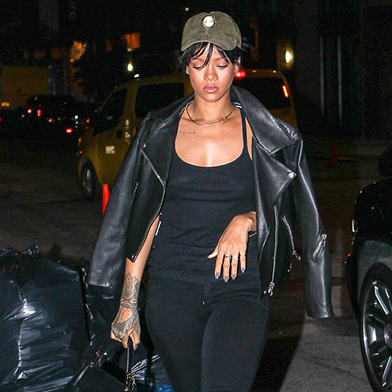 Rihanna Black Biker Leather Jacket | Rihanna Outfits