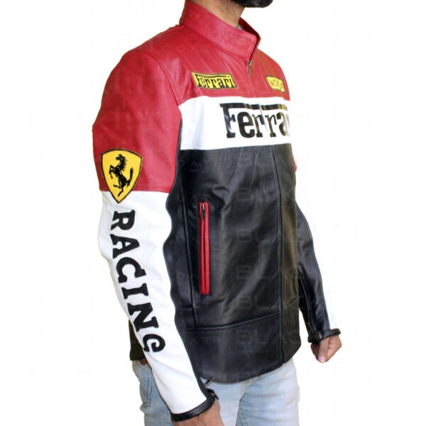 Ferrari Red & Black Motorcycle Leather Jacket For Sale