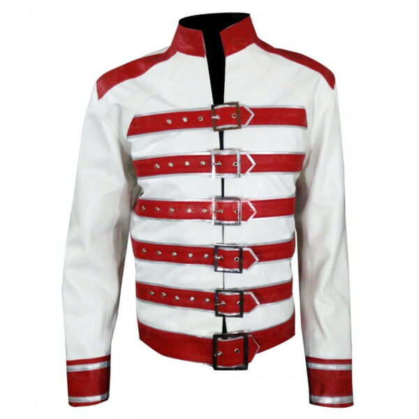 Freddie Mercury White Red Concert Leather Jacket For Men