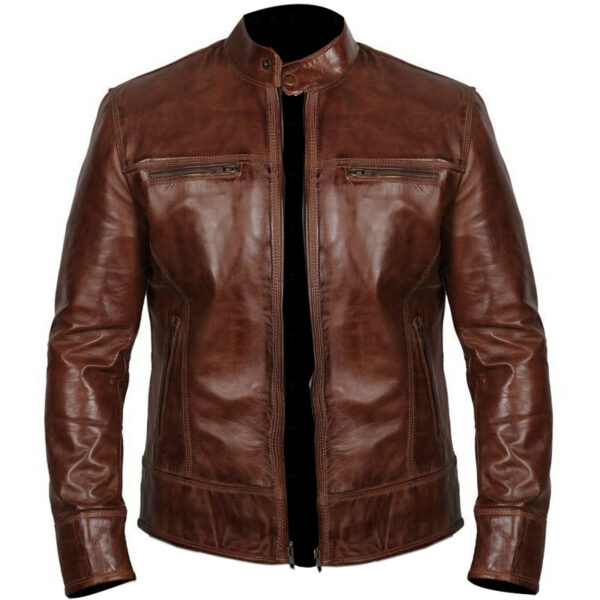Men Vintage Cafe Racer Motorcycle Leather Jacket For Men