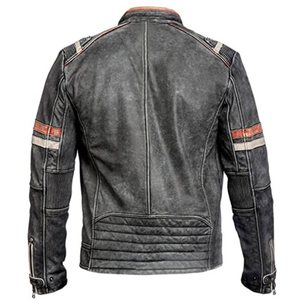 Mens Retro Cafe Racer Vintage Biker Distressed Black Motorcycle Leather Jacket