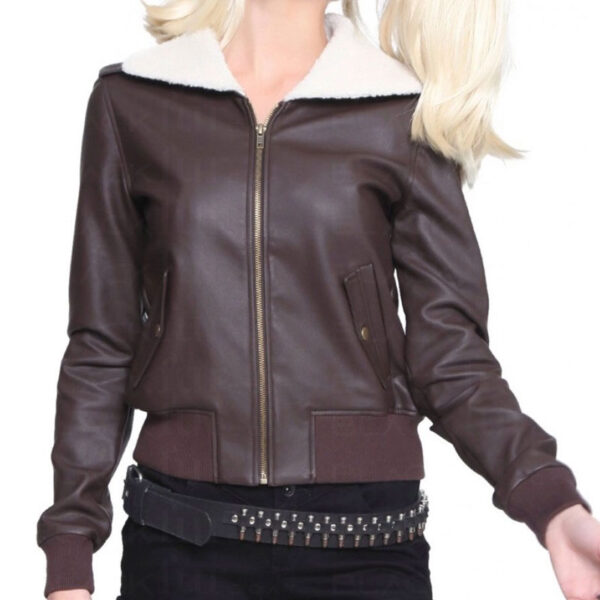 Harley Quinn Bombshell Brown Leather Jacket