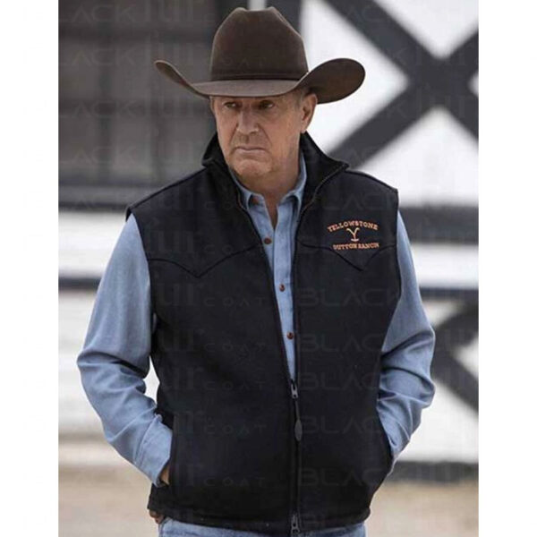 Kevin Costner Wool Blend John Dutton Yellowstone Black Vest