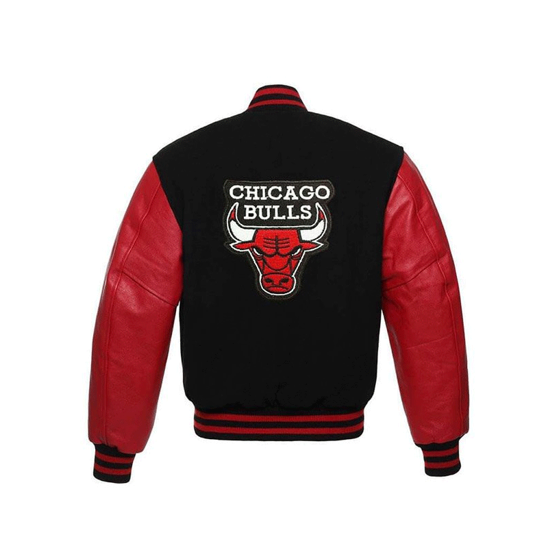 Chicago Bulls Black & Red Varsity Letterman Jacket Men