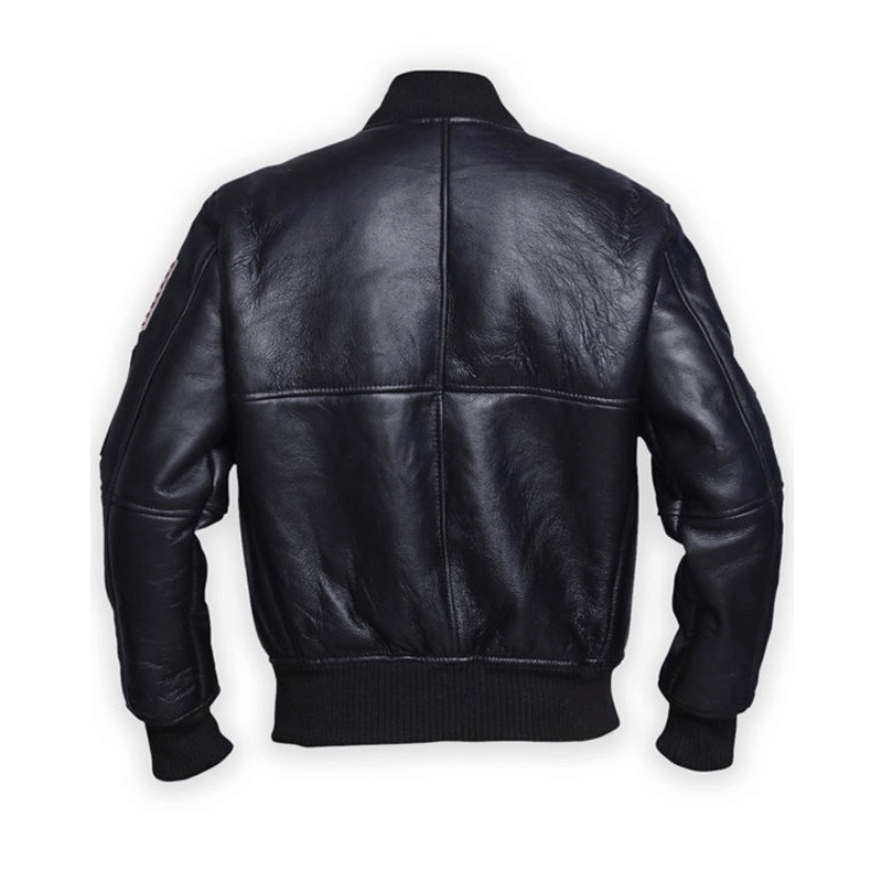 American Flag Black Leather Bomber Jacket For Men’s