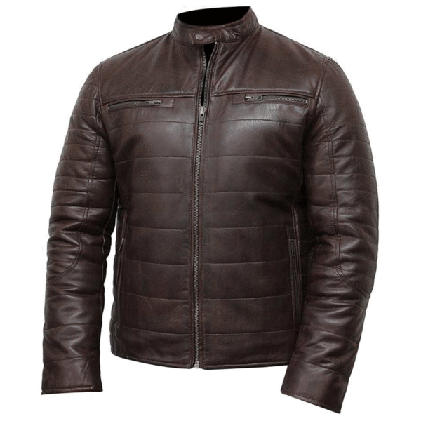 Mens-Puffer-Brown-Leather-Café-Racer-Jacket