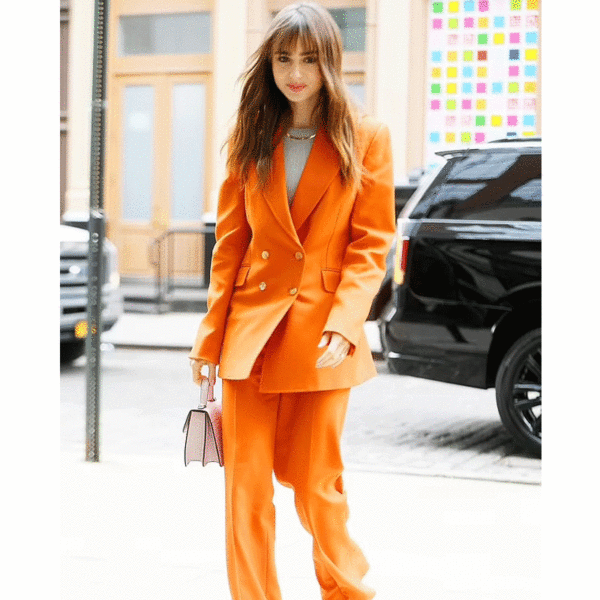 Lily Collins Orange Suit