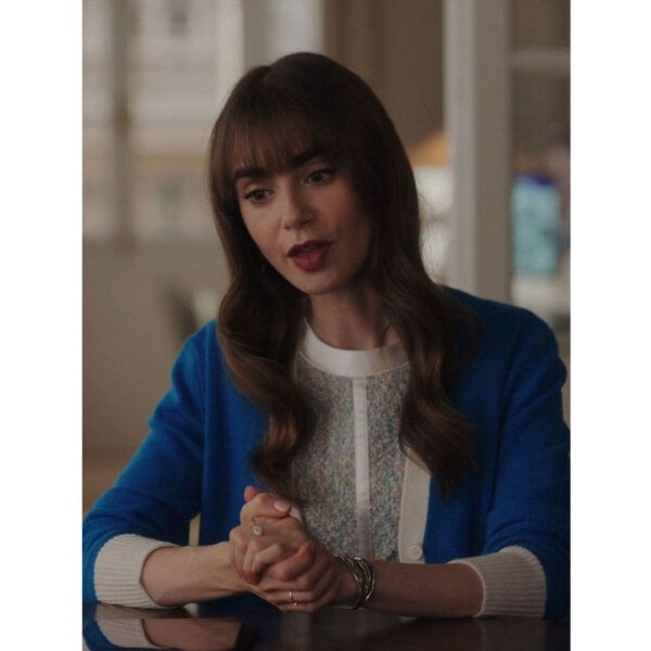 Lily Collins Blue Cardigan