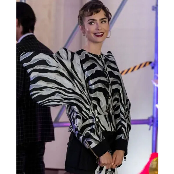 Lily Collins Zebra Jacket