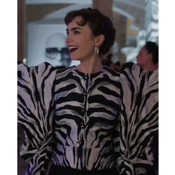Lily Collins Zebra Jacket